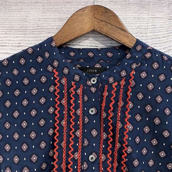 J Crew Embroidered Bell Sleeve Silk Blend Top Boho Size 4 Long Sleeve Ruffle - Picture 6 of 11